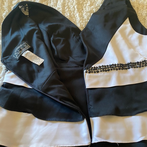 Alex Evening Dress, Black & white, layered ruffles with black beading - Picture 5 of 6